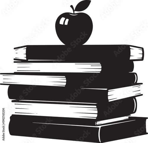 Stack of books with an apple on top symbol