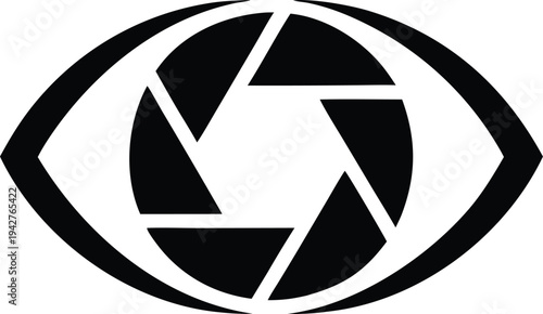 Conceptual Eye Icon with Camera Shutter Aperture Iris for Photography and Vision Branding