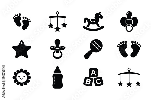 Baby Nursery Icons Set Infant Toys And Care Vector Collection