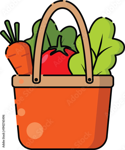 Zero waste grocery basket with fresh vegetables flat vector icon