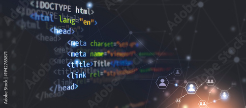 Plakat w ramie front-end deleloping coding banner