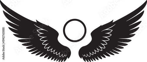 Vector angel wings icon, black wings with halo