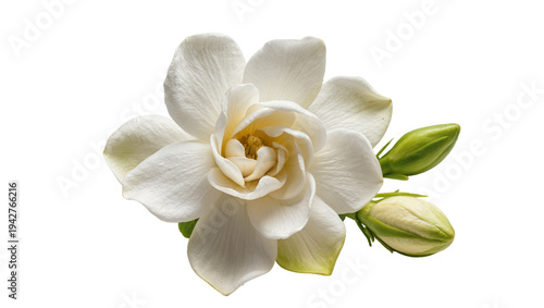 Billede på lærred Isolated gardenia bloom and buds, floral element with natural grace and purity,
