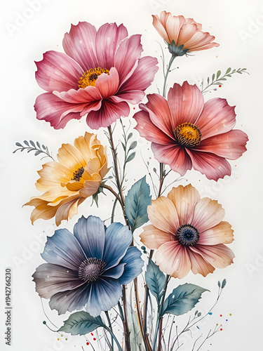 flores pintadas en acuarela. fondo blanco