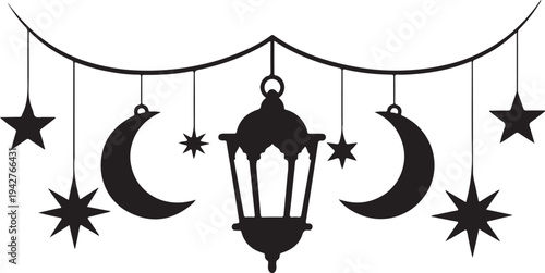 Set of 7 Ramadan lantern moon star vector icons