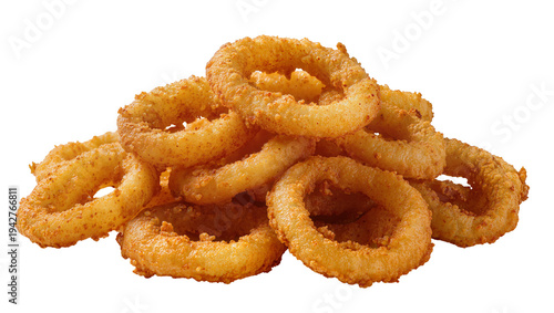 Quadro su tela Isolated pile of golden crispy onion rings ready to eat as a party snack or side
