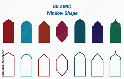 Arabic arches oriental collection. set of traditional islamic mosque and window frames in silhouette style