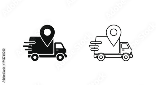 Delivery truck icon set filled and outlined versions shown side by side