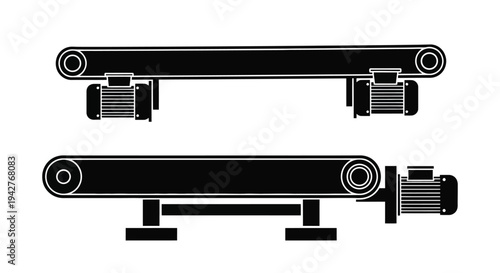 Black and white illustration of a conveyor belt system with rollers
