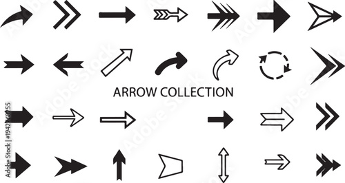 Set of 25 black arrow icons vector