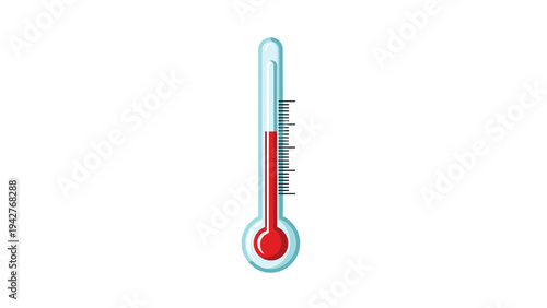 Medical thermometer with a red liquid rising to show a high temperature indicating fever or hot weather conditions in a simple style.