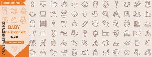 Baby care editable stroke outline icon isolated on white background flat vector illustration. 
