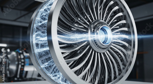 Futuristic Metallic Turbine Engine with Glowing Blue Energy Core 3D Render