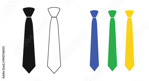 A collection of five ties in different colors arranged vertically