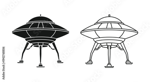 Two detailed illustrations of classic flying saucers in black and white