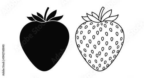 Two strawberries one solid black and one with dotted surface