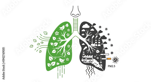 flat vector Clean vs Polluted Lungs isolated on White Background vector background, vector illustration