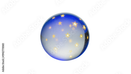 Tableau sur toile Isolated glass paperweight with stars on a blue gradient, for holiday or gift gi