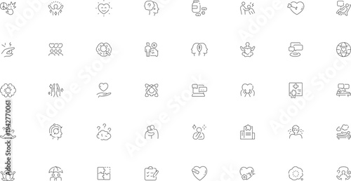 Mental Health and Psychology Line Icon Set – Therapy, Emotion and Wellness Outline Icons
