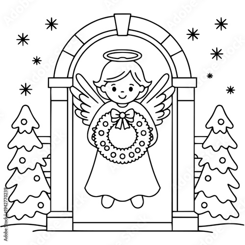 Classic Christmas angel characters with wings and halos, symbolizing peace and holiday spirit.