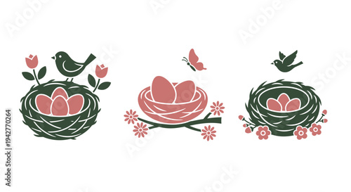 flat vector Bird Nest Egg Icons isolated on White Background vector background, vector illustration