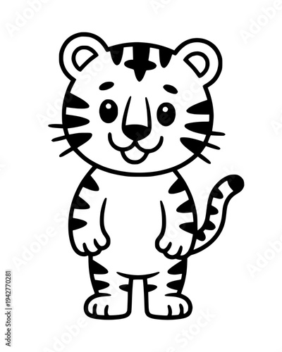 Cute cartoon tiger standing upright on its hind legs, representing playful and friendly animal character.