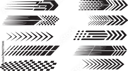 racing stripe vector set, race car vector, checkered flag designs, racing stripe speed, decal patterns, dynamic lines, competition, automotive graphics, black and white finish line motorsport