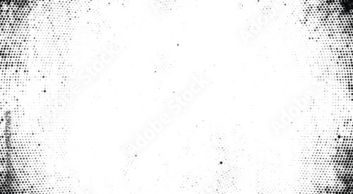Abstract vector of a circular halftone vignette with distressed grunge texture. Monochrome radial dot gradient on a white background.