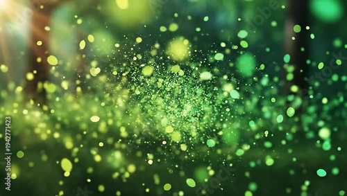 Wallpaper Mural Abstract Green Particles Floating in a Forest Environment. Torontodigital.ca