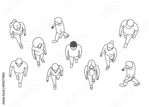 Photos Top View Walking People Vector Set, Overhead Pedestrians Collection with Men and