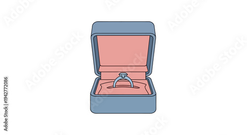 Open blue ring box with diamond engagement ring illustration