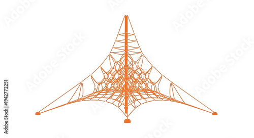 Orange rope climbing net structure for playground