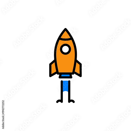 Orange rocket launching icon, simple flat design on white