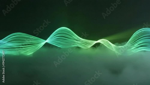 Wallpaper Mural Abstract green and blue wave flowing through a smoky, dark environment. Torontodigital.ca