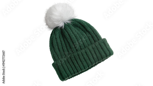 фотографія Isolated green knitted hat with pom pom warm winter clothing fashion accessory a