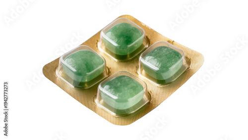 Tableau sur toile Isolated green cough drops throat lozenges in gold blister pack for sore throat