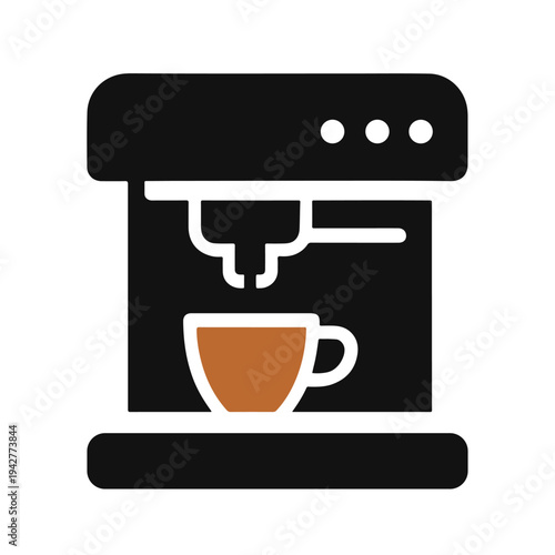 Espresso coffee machine with cup vector icon, professional cafe brewing equipment illustration