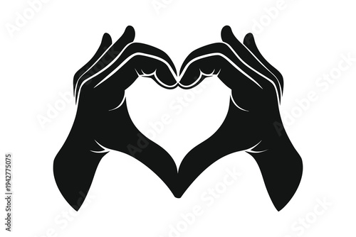 Two hands forming a heart shape against a plain Black silhouette 