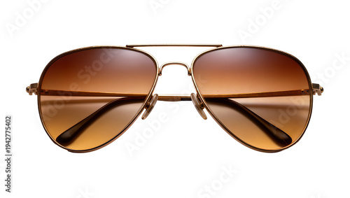 Canvas Print Isolated aviator sunglasses with brown gradient lenses and gold frame, studio sh