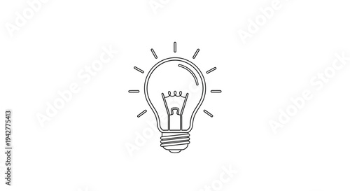 Outline light bulb icon with idea rays on white background