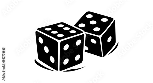 Black and white silhouette of two dice, ideal for gambling, casino, and game design