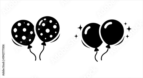 Set of black and white party balloons with festive patterns and sparkles, perfect for celebrations