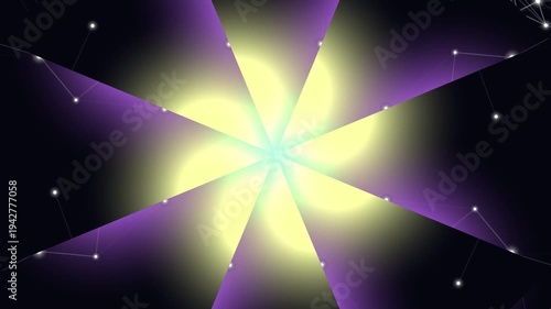 Vibrant abstract digital pattern with luminous swirling segments and interconnected network lines, creating a mesmerizing energetic background