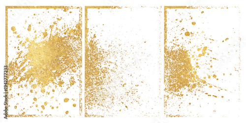 Luxury golden grunge paint brush stroke set splash vector design. abstract gold foil stain artistic line element banner border frame background.