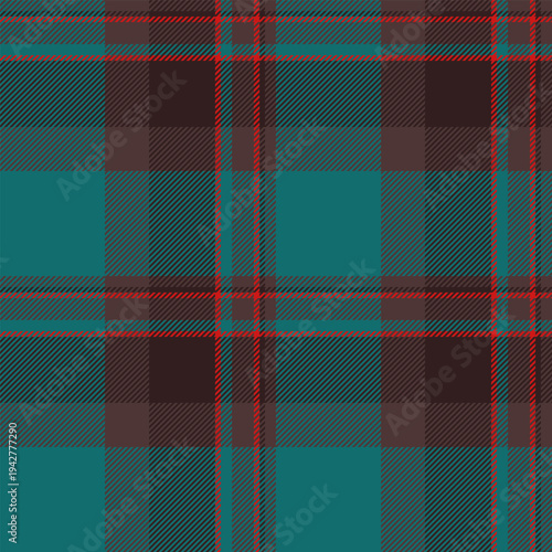 Equal textile plaid check, graceful tartan background pattern. Production fabric texture vector seamless in red and cyan colors.