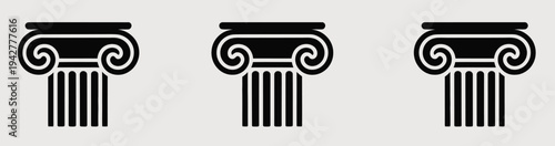 Black column icons, featuring ancient classical architecture columns in vector silhouette style, ideal for historical themes, Greek and Roman architecture, and design projects.