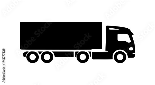 Clean black silhouette icon of a commercial heavy-duty truck for freight delivery and logistics services