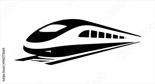 Modern high-speed train traveling on railway tracks illustration