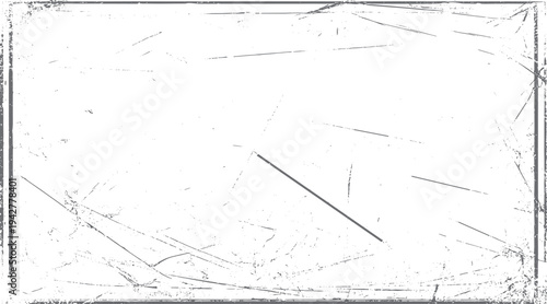 Gray distressed grunge frame with scratches and speckles on white background. Textured overlay for