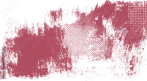 Textured grunge background with distressed paint strokes and halftone dots in muted rose and white abstract